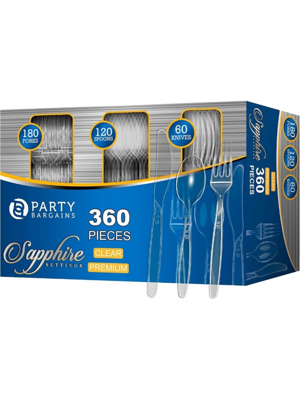 Elegant Sapphire Disposable Cutlery Set - 360 Pieces: Forks, Spoons & Knives